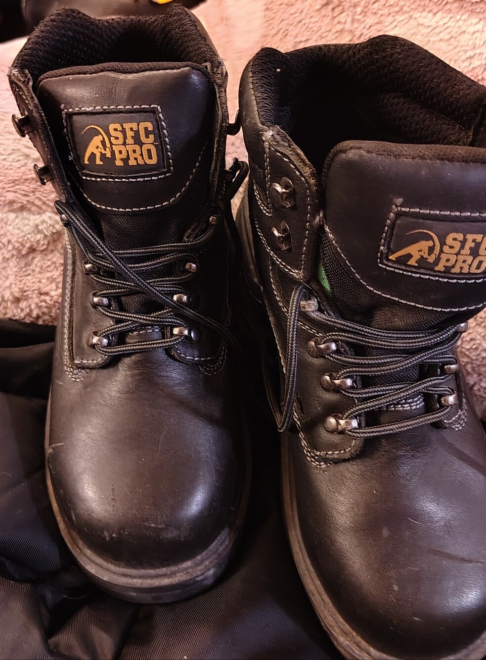 NWOT Shoes For Crews Black Lace Up Steel Toe Thick Sole Safety Boots M6.5 W8.5